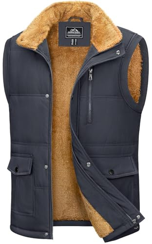 MAGCOMSEN Fleeceväst för män, utomhusväst, termoväst, gilet, Mörkgrå, M