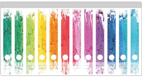 Wallario Ordnerrücken Sticker Regenbogenstreifen auf weißem Hintergrund - Bunter Anstrich - Größe 12 Stück, Rückenschilder für 12 schmale Ordner, Klebeetiketten