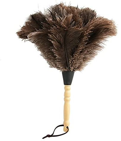 BYNYXI Plumero de avestruz, 2 unidades, 34 cm, plumero con plumas de avestruz, mango de madera de haya y mango telescópico, plumero artificial, plumero para habitación o salón