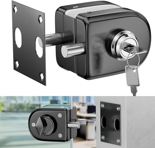 Ranbo serrure en acier inoxydable 304 pour porte en verre 10–12 mm, finition noire brossée, livrée avec 2 clés, bouton rotatif intérieur, montage sans perçage ou avec vis, sécurité renforcée