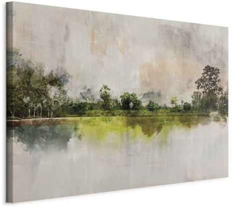 B&D XXL - Leinwandbild Bäume Natur gemalt, 120x80 cm, 1-teilig, Wohnzimmer | Hochwertige Leinwand, sofort aufhängbar, ideal fürs Wohn- oder Schlafzimmer, wasserfest und lichtecht, langlebig, stilvoll