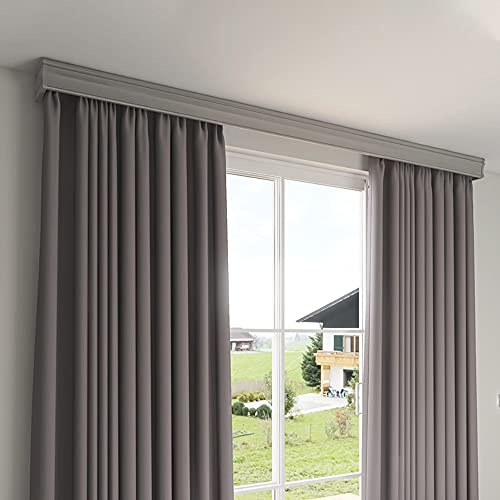 ZSHINE Three-in-One Curtain Track Double Tracks and Curtain Pelmet With Light Belt Optional Customize Length for Living Room Bedroom (Ceiling Mount Grey)