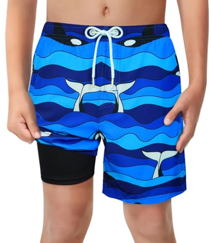 LUCOWEE Badbyxor för pojkar med kompressionsfoder bekväma anti-skavning badshorts stretchiga UPF snabbtorkande storlek 3T-20, Blåval, XL