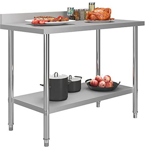 Keketa Homgoday Edelstahl-Arbeitstisch mit Aufkantung, silbern, 120x60x93 cm, ideal für Küchen und Restaurants Model51191