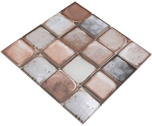 Mosaik hellbeige Zementoptik Glasmosaik glänzend Quadrat Wand Küche Bad Dusche