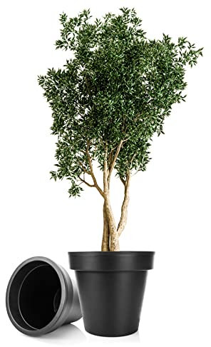 BigDean 2X Blumentopf XXL ø60 cm Classic anthrazit - mit 360 Grad Rollen wiederverschließbarer Wasserablauf - wetterfester Kunststoff - Pflanzkübel groß Außen & Innen geeignet