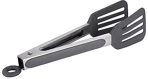 Royal Cuisine Kitchen Tongs Silicone Tongs Heat Resistant Handle with Easy Grip Non-Slip Smart Locking Stainless Steel Cooking Tongs for Cooking, Serving, Barbecue, Buffet, Salad and Ice (Grey)