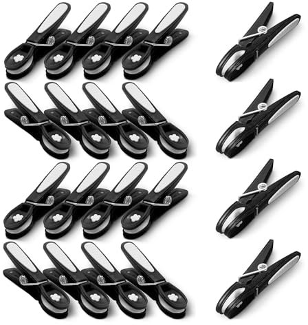 KEPLIN 20-Pack Black Laundry Pegs - Durable Plastic Clothespins with Strong Spring & Secure Clamping for Indoor & Outdoor Use - Safe, Odourless & UV Resistant (Black)