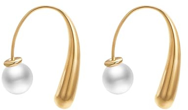 Aleasha Gold Tropfen Perlenohrringe Damen Doppelseitige Ohrringe Edelstahl Schmuck Geschenk