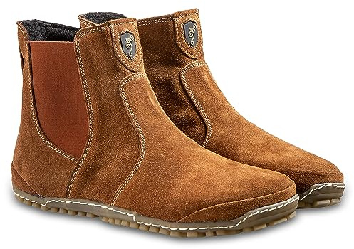 Magical Shoes Bottes Chelsea Homme, Bottes d'Hiver, Chaussures en Cuir Pieds Nus, Bottines Plates, Chaussures Fourrées Automne, Taille 44, Cognac, Lupino