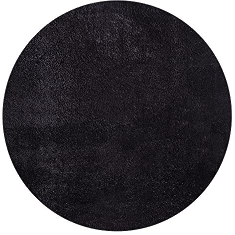 Mia's Taos Rugs Cuddly Short Pile Rug, Non-Slip Underside, Washable up to 30 Degrees, Super Soft, Fur Look, Black, 120 x 120 cm, Round