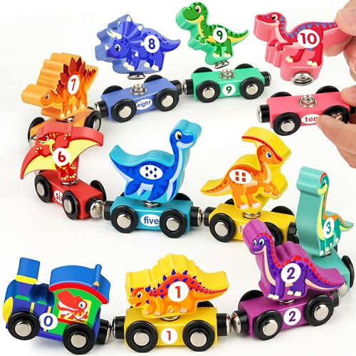 Vanmor Treno dei Numeri dei Dinosauri in Legno, Giocattoli Dinosauri per 2 3 4 5 Anni, Giocattoli Didattici Montessori, Regali per 1 2 3 4 5 Anni Ragazze Ragazzi