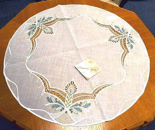 W. Reuter & Sohn Deckchen Kerzenschein 60 cm rund ecrú Gold Grün P. Spitze