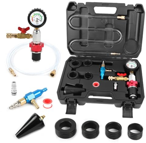 Coolant Vacuum Refill Kit Time-saving Vacuum Coolant Refill Kit Well-sealed Cooling System Vacuum Purge & Refill Kit with Pressure Gauge, 5 Sizes Adapters, Long Coolant Filling Hose for All Vehicles