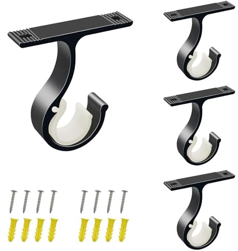 ZOCONE 4 Pièces Support Tringle Rideaux Plafond, ø25-28mm Supports Rideau Plafond avec Vis Noir Support de Tringle à Rideau Robuste Alliage D'aluminium Support Tringle Penderie pour Rideau Armoire (A)