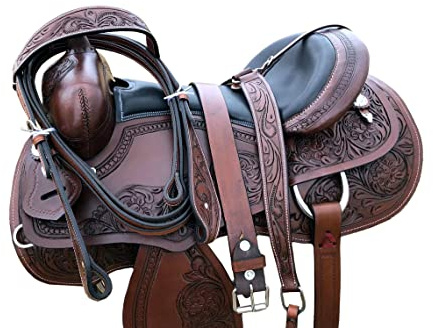 ST-WLS-C101 Westernsattel aus Leder, passendes Halfter und Brusthalsband, 33 cm