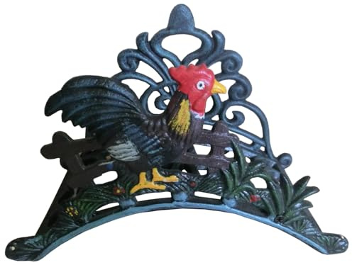 Enrollador Soporte de Manguera Modelo Gallo Colorido de Hierro Fundido 27x18x14 cm