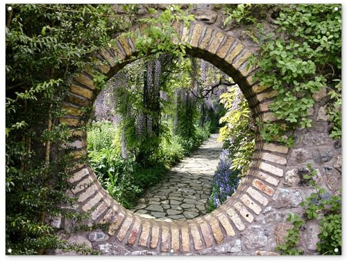 MuchoWow© Gartenposter Groß XXL Outdoor Bilder Gartendeko für draußen | 160x120 cm - Wetterfest Garten Deko Modern Geschenke Banner Bild Wald - Steine - Aussicht - Weg