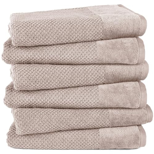 Pure Label Badetuch 70x140cm Set 6-TLG. aus 100% Baumwolle - Stein | Waschbar bis 60°C, trocknergeeignet - Oeko-tex zertifiziert
