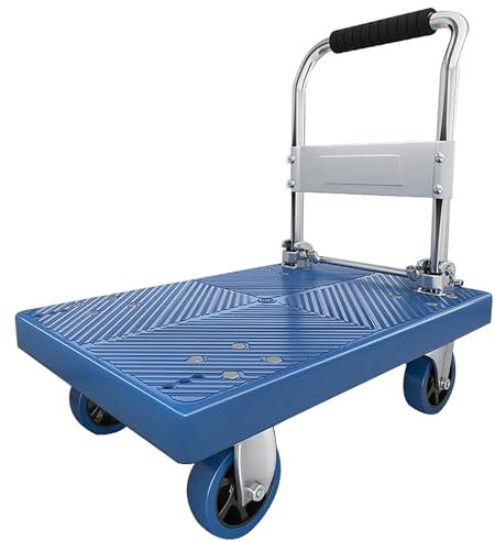 MINGYIHUI Plattformwagen Schwerlast-plattformwagen Mit Gummimatten Und TPR-gummirädern, Stahlwagen, 150 Kg Tragkraft, Flachbettwagen Sackkarren(Size:90 * 60,Color:blau)