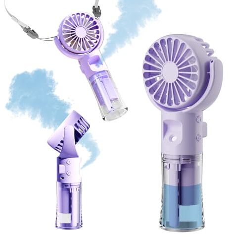 Handventilator, Nebel, Handventilator, wiederaufladbar, batteriebetrieben, tragbar, 4 Geschwindigkeiten & 55 ml Spray & 360° faltbarer USB-Wasserventilator für Reisen, Camping, Outdoor, Violett
