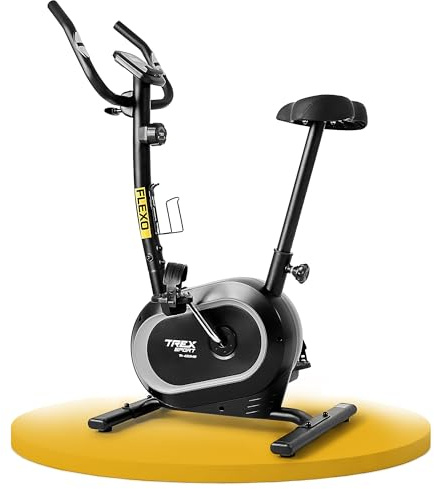 TREX SPORT Ergometer Heimtrainer Fahrrad FLEXO leise bis 120kg 10 Stufen | TX-450MB Cardio Fitnessbike, Hometrainer Fahrrad mit leisem Magnetbremssystem, Pulssensoren, 8 Sitzhöhen, Schwarz / Grau