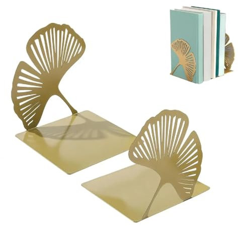 Demarsen 2 Pcs Buchstütze Metall,12.5 x 12.5 x 12.5cm Gingko Dekorative Buchstützen,Bücherregal rutschfest Dekorative für Zuhause Büro Schwere Bücher Bücherregalhalter Heimdekoration