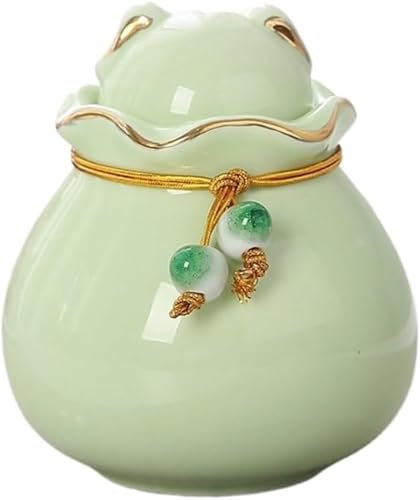 CROWEL Chinese Style Tea Caddy，Tea Caddy For Tea Bags，Storage Containers,Rabbit Sealed Jar,Mini Powder Ointment Bottle, Ceramic Tea Caddy ，Souvenir(Green)