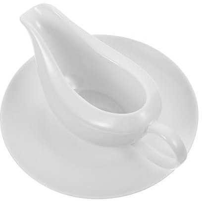 SHOWERORO Ceramic Gravy Sauce Boat Handle and White Tray Set, Steak and Tomato Sauce Condiment Jug for Dining Table Serving