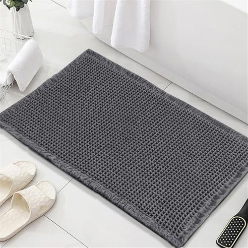 FASCINATDECO Waffle Badematte rutschfest Badezimmerteppich mit rutschhemmender Rückseite Weich Badteppich Saugfähige Badvorleger Waschbar Duschvorleger für Badezimmer, 43x60 cm, Grau