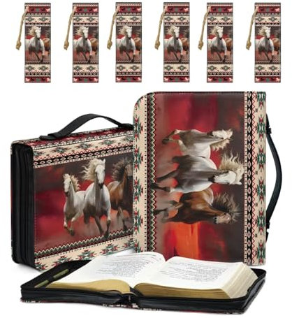 COEQINE Bibeletui für Damen, mittlere Größe, 7-teilig, wiederverwendbare Lesezeichen und Leder-Bibelstudiums-Etui mit Griffen für Reisen, Arbeit, Kirche