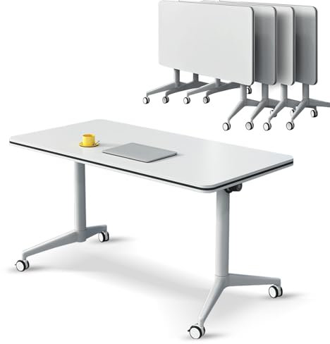 Zusammenklappbares Konferenztisch-Set mit Rollen, mobiler Trainings-Schreibtisch für Büro, 4 Personen, Meeting-Seminar-Tisch, Klapp-Top, Sitzungssaal, Schreibtisch für Zuhause, Büro, Weiß