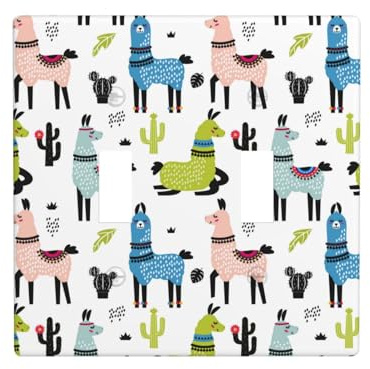 Placa de pared de 2 velocidades, tamaño estándar de 11,4 x 11,4 cm, rústico, divertida, bonita, alpaca, cactus, placa de doble interruptor de luz, cubierta decorativa