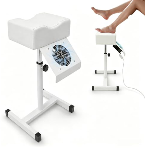 HuKaiL Fußpflegestuhl mit Absaugung, Nagelstaubsauger Pediküre Tisch mit Fußstütze Einstellbare Höhe 48-68cm und 10Kg Tragfähigkeit, Pedikürestuhl Beinstütze für Pediküre Fußpflege, 31*28*45cm, Weiß