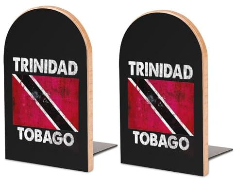Stück Buchstützen aus Holz, Buchstützen mit der Flagge von Trinidad und Tobago für Regale, rutschfeste Buchstützen für Büro, Zuhause und Küche, Buchstützen zum Aufbewahren von Büchern, 12,7 x 7,6 cm