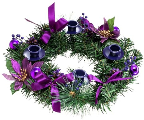 Adventskranz künstlich, Weihnachtsdeko Adventskranz Modern Deko, Tischkranz für Weihnachten mit 4 Kerzenhaltern Dekoration, Advent Weihnachten Deko Tisch für 4 Blockkerzen