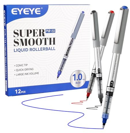 EYEYE Bolígrafos Roller de Tinta Líquida, Paquete de 12 Uds, 3 Colores, Secado Rápido, Punta Fina, Escritura Suave para Bullet Journal, Accesorios Escolares y de Oficina 0.5 mm