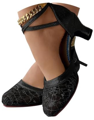 Minetom Chaussures Danse Latine Femme Paillettes Talon Haut Chaussures De Tango Les Soirées Salon Tango Salsa Sandale A Noir 40 EU