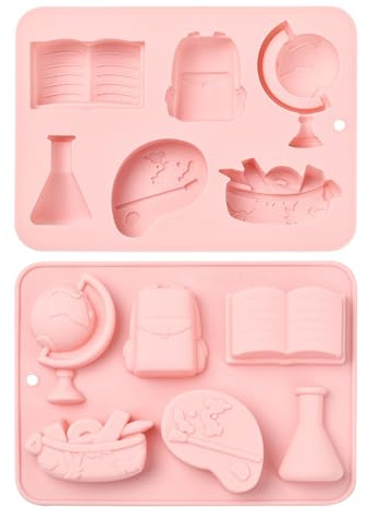 Ipotkitt 2 stampi in silicone rosa a tema scolastico per gelato, borsa per libri, cioccolatini, per fai da te, biscotti, caramelle, cupcake, forniture per la cottura