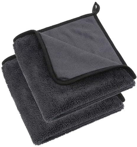 SUHAI Bathroom Drying Cloths, 2 Pack 40cm Large Microfibre Cleaning Towels | 40 x 40cm cleaning cloths, super absorbent shower towel, bathroom water removal, reusable drying wipes, black