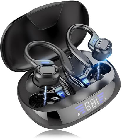 BOBOPACK Ecouteurs Bluetooth 5.4 sans Fil Sport, Écouteur Bluetooth 5.3 HiFi Stéréo, USB-C Charge Rapide Casque Running, Oreillette sans Fil avec Affichage LED, Earbuds Android iOS