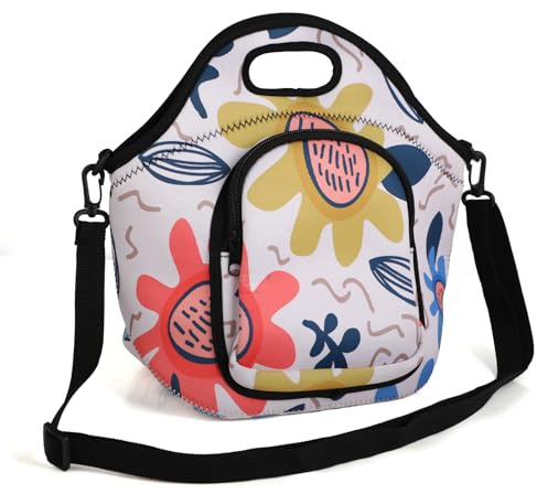 Windfromort Lunchtasche Damen – Kühltasche Isoliert, Neopren Lunchtasche mit Fächern – Lunch Bag mit Blumenmuster, mit Schultergurt – Lunchbag für Büro, Schule, Picknick, Reisen