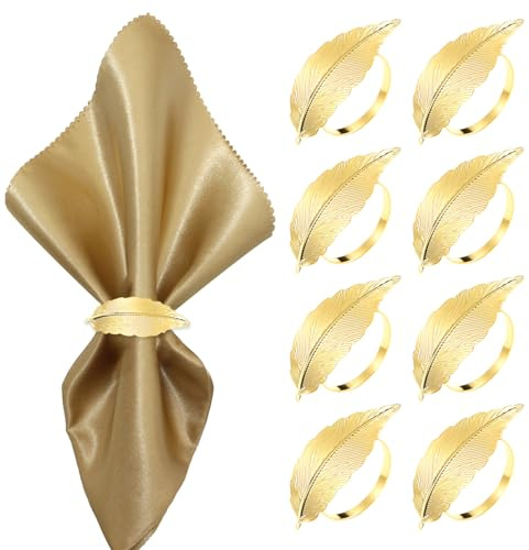 Lvjkes 8 Pezzi Portatovaglioli da Tavola, Forma Fogliare Oro Porta Tovaglioli da Tavolo, Metallo Portatovaglioli, Per Banchetto di Nozze Festa di Anniversario Decorazione della (Oro-1)