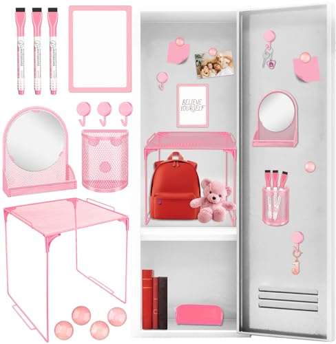 El kit de 12 accesorios magnéticos rosa para casillero incluye artículos esenciales para el regreso a clases para decoraciones de regreso a clases, suministros de oficina