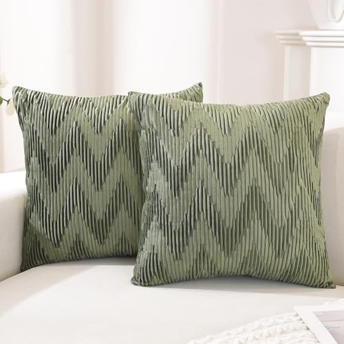 Ystyle Sammet Kuddfodral 2 Stycken, 45×45cm, Mjukt Kuddöverdrag Med Osynlig Dragkedja, Tvättbart Fyrkantiga Modern Kuddskydd, Överdrag För Prydnadskudde För Soffa Hem Sovrum, Salvia