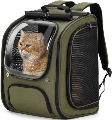 Pecute Zaino Trasportino per Gatti a Bolla - Ampio spazio stabile, parasole traspirante, ideale per viaggiare, fare escursioni, fare visitare cliniche veterinarie con il tuo animale domestico, Verde