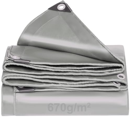 Grey Tarpaulin PVC heavy duty 670GSM,Waterproof Reinforced Eyelets,Weatherproof dust snow UV,Cover for Chicken Roof pond Building pool Caravan Lorry Boat Trailer Furniture Ground sheet Tarps (4M x 5M)