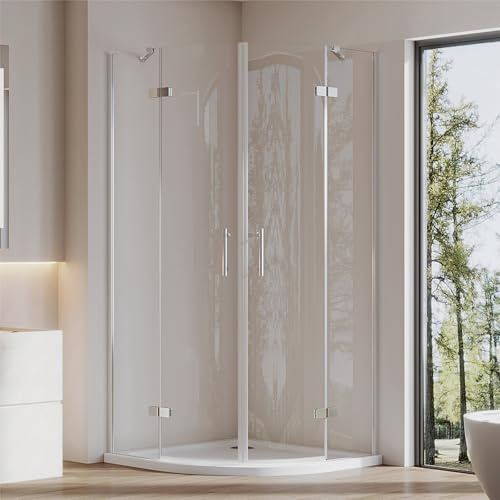 Cozynest Duschkabine 90 x 90 cm Runddusche Duschabtrennung Viertelkreis Dusche Rahmenlos Duschtür aus 6 mm Nano Beschichtung ESG Glas,Höhe 195 cm,ohne Duschtasse