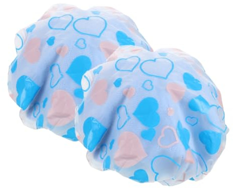 Homoyoyo 2pcs Double-layer Heart Pattern Bath Caps for Women and Thickened Towel Fabric Hair Wraps with Quick Water Absorption Lightweight Shower Caps for Hair Drying and Protection After