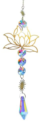Sonnenfänger Kristall,Hanging Windspiel Anhänger Kristalle, Eleganter Lotus Sonnenfängers aus Messing Ornament für Zuhause Balkon & Garten Wohnzimmer Anhänger Deko